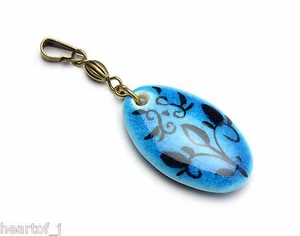 Perser blau Keramik Türkis Anhänger ohne Kette Blätter Muster JAPAN NEU - Bild 1 von 8