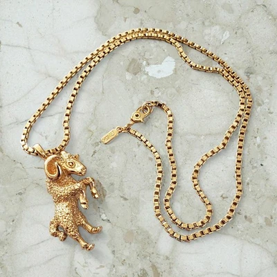Vintage Monet Aries Ram Zodiac Pendant Necklace – Gold Plated – 16" - Image 1 of 4