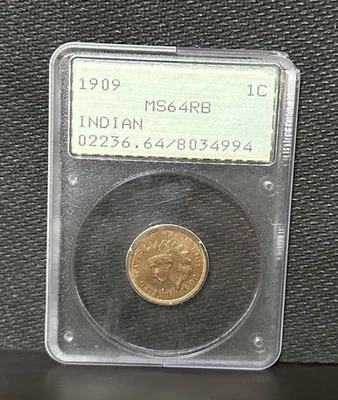 1909 1 centavo de cabeça de índio PCGS Ms64rb Old Green Holder Rattler - Imagem 1 de 2