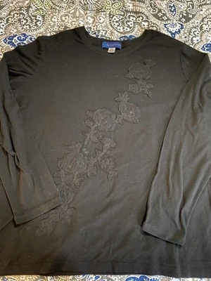 Blusa para mujer Koi zafiro cuello redondo relajada manga larga flores bordadas 2XL Foto 1 de 3