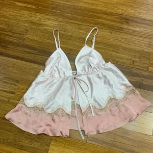 Victoria's Secret Babydoll Camisole-Top rosa Satin Spitze Größe Large vorne zum Binden - Bild 1 von 6