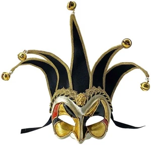 Joker Mezzo Velluto Black Venetian Italian Made Masquerade Adult Mens Half Face - Picture 1 of 2