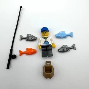 LEGO fisherman Minifig fish Fishing pole city town outdoors trout bluegill cod - Picture 1 of 1