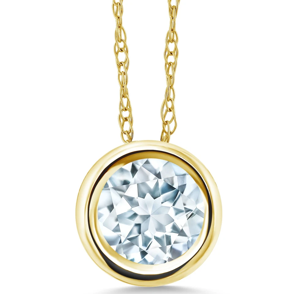 Collar colgante de aguamarina de oro amarillo de 14 quilates para mujer (0,75 quilates, piedras preciosas Foto 1 de 4