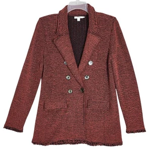 Maglione donna maglia blazer Coatigan taglia 2 (LG) rosso mattone cardigan frange - Foto 1 di 14