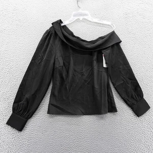 ASTR The Label Black Off Shoulder Satin Drape Blouse Top Small NEW - Picture 1 of 12