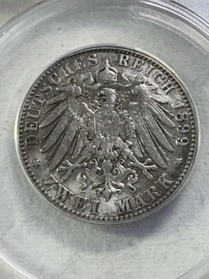 1899-G German States Baden 2 Marks Graded XF 40 Details Cleaned by ANACS - Image 1 of 4