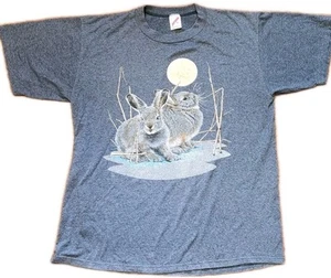 JERZEES Rabbits Bunny T Shirt Mens XL Nature Vintage 80s Single Stitch Gray USA - Picture 1 of 9