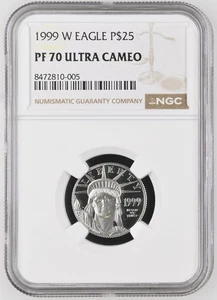 1999 W $25 1/4 Oz 9995 PLATINUM American EAGLE Proof Coin NGC PF70 Ultra Cameo - Picture 1 of 4