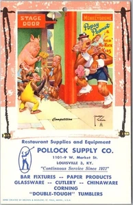 Postal publicitaria de LOUISVILLE KY de la década de 1940 "POLLOCK SUPPLY CO." firmada por el artista LAWSON WOOD - Imagen 1 de 2