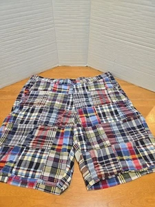 Lands End Madras Shorts Mens 36* Plaid Patchwork Multicolor Nautical Preppy - Picture 1 of 15