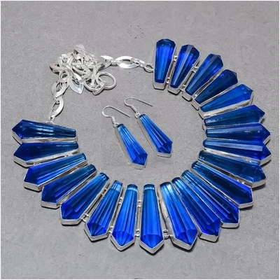 Faceted Tanzanite Quartz Pencil Shape Handmade Fashion Jewelry Necklace+Earrings - Image 1 of 4