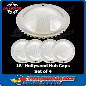 16 Inch Chrome Universal Hollywood Style Wheel Hub Moon Cap Cover Set of 4 - Picture 1 of 4