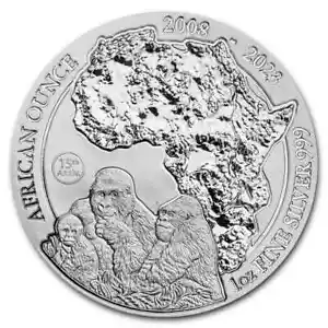 2023 Ruanda 1 oz argento 15° anniversario serie fauna africana gorilla FDC - Foto 1 di 3
