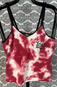 Vintage Y2K Tie Dye Embellished Love Cami Tank Lace Strap Crop Top Size XL - Picture 1 of 7