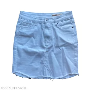 Wish List Jeans White Stretch Distressed Cut Off Denim Mini Skirt Size Small - Picture 1 of 4
