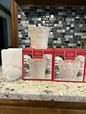 Lot Of 2 Lenox Merry Lights Santa / Angel Votive Candle Holder  Ivory Porcelain - Image 1 of 4