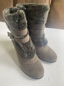 Womens Grey Zip Dress Boots Size 7 NEW Anna Brand Faux Fur - Picture 1 of 9