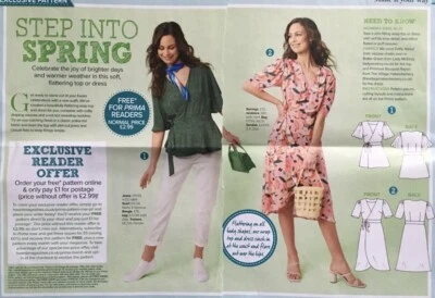 PRIMA SEWING PATTERN SLIM-FITTING WRAP DESIGN DRESS OR TOP TO FIT SIZES 10 - 20 - Image 1 of 3