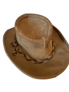 De Colección Skully Herschel Cuero Gamuza Western Hippie Sombrero Trenzado Talla M - Imagen 1 de 9