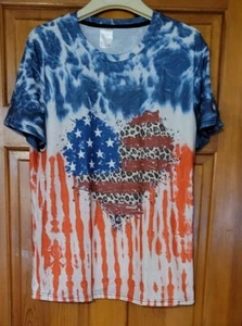 Camicia da donna Patriotic taglia 8-10 grande cravatta tinta rossa bianca blu leopardato - Foto 1 di 2