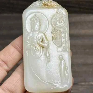 Antica Cina Antica Collezione Vecchia Giada Naturale Buddha Benedizione Ciondolo Portafortuna - Foto 1 di 15