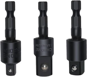 3Pcs 360° Rotatable Impact Grade Socket Adapter Extension Set 1/4" 3/8" 1/2" Bit - Picture 1 of 8