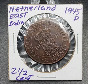Netherlands East Indie 2 1/2 Cent 1945P Bronze ~ Km# 316 Circulated - Picture 1 of 2