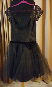 Vestido Vintage Años 60 NEGRO Encaje Tul Falda Completa CÓCTEL FIESTA AÑO NUEVO VÍSPERA XS-S - Imagen 1 de 9