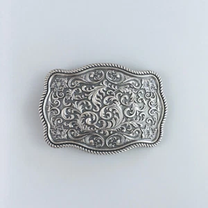 Vintage Silver Plated Southwest Flower Pattern Belt Buckle Boucle de Ceinture - Picture 1 of 6