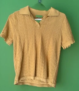 Tahari Blouse - Vintage Inspired Golden Yellow Short Sleeve Knit Size Medium - Picture 1 of 7