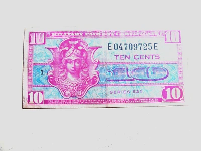 1954 USA MILITARY PAYMENT CERTIFICATE 10 CENT SERIES 521 CIRC - Image 1 of 2