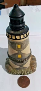 Miniature Lighthouse PORCELAIN HINGED TRINKET BOX Pill/Storage  NO TRINKET DV26 - Picture 1 of 5