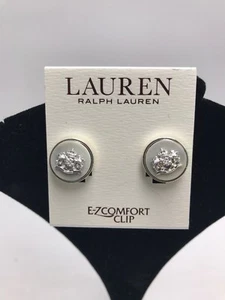 $28 Lauren Ralph lauren silver tone crest & horn look clip on stud earrings JL1 - Picture 1 of 6