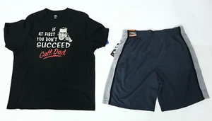 Men's 2 Piece Black Short Sleeve Graphic Tee Activewear Shorts Set Size 2XL NEW - Picture 1 of 5