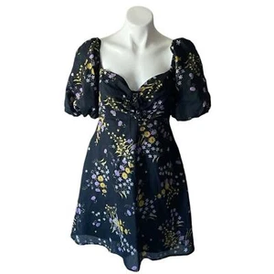 Steve Madden Black Violeta Dress With Puff Sleeves Mini 100% Cotton Party Casual - Picture 1 of 6