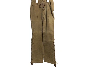 NWT Rave Lace Up Suede Pants Size 0 Lined Front and Side Laces Tan - Picture 1 of 5