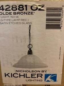 Kichler Nicholson Olde Bronze Transitional Etched Glass Bell Pendant Light - Picture 1 of 2