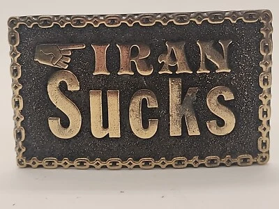 Vtg 1979 Great American Buckle Company IRAN SUCKS belt buckle Limited Edition.   - Image 1 of 4