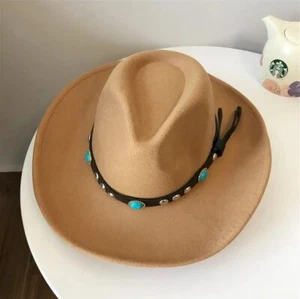 Camel, Light Brown, Western Cowboy, Cowgirl Hat, Turquoise, Men Women, Wide Brim - Picture 1 of 5