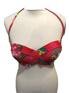 Ladies Peacocks Beach Bikini Top U.K. 36 B/C Red Floral T3819 - Picture 1 of 6