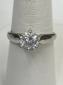 10K White Gold 1 Ct. Round Cut CZ Solitaire Engagement Ring Size 7 - Picture 1 of 8