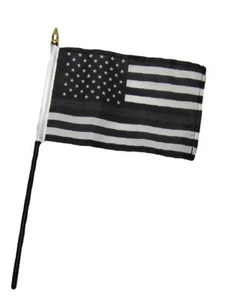 USA Thin Grey Gray Line American 4"x6" Flag Desk Set Table Stick Staff - Picture 1 of 1