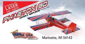 Balsa USA Phaeton 90 RC Remote Control Balsa Wood Airplane Kit #450 - Picture 1 of 3