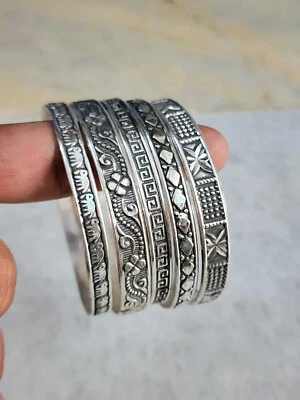 West Indian Handmade Set Of 5 Bangle Solid 925 Sterling Silver Gift For Her V286 - Image 1 of 4