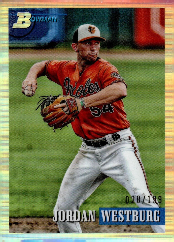 2021 BOWMAN HERITAGE CHROME REFRACTOR #104 JORDAN WESTBURG 028/199 - Image 1 of 1