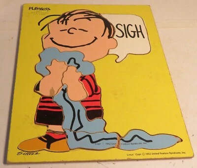 Playskool Peanuts Vintage Wooden Puzzle SIGH! 230-8 Linus Charles Schulz RARE BK - Image 1 of 4