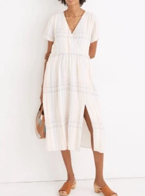 Vestido Clara Midi Madewell Mezcla de Lino a Cuadros Pasteles Talla Mediana Bolsillos Foto 1 de 4