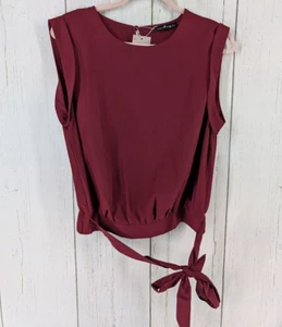 Emery Rose Size Large Wine Red Cap Short Sleeve Tie Front Blouse NWT - Imagen 1 de 8