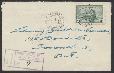 1945 Registered Cover Camp Borden ONT MPO 208 to Toronto - Image 1 of 2